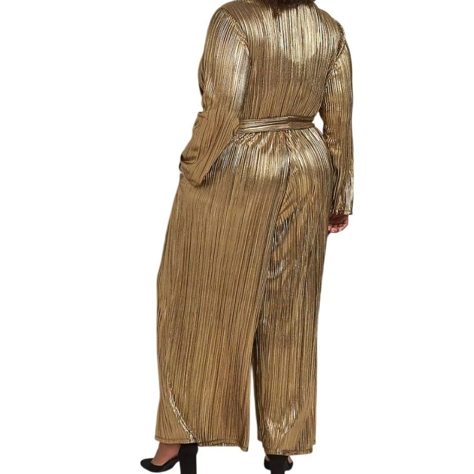 Novo Macacão Feminino Lane Bryant Dourado Metálico Surplice Crossover Tamanho 14/16 - Imagem 3 de 4