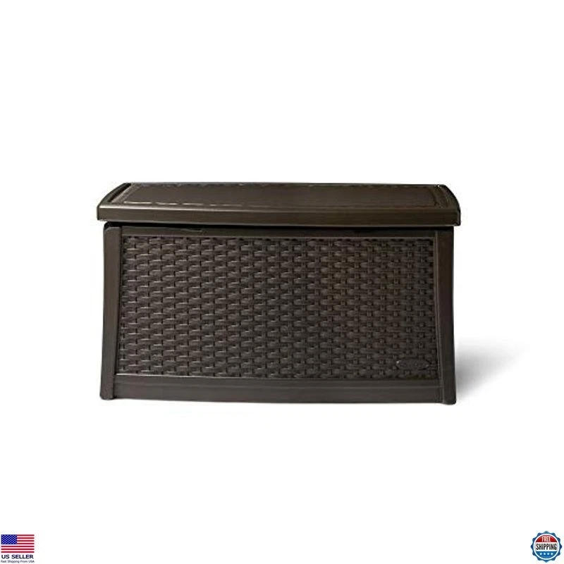 Mesa auxiliar Suncast caja de almacenamiento exterior de resina de 30 galones, color Java, hecha en EE. UU. Foto 2 de 4