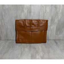 Vintage Cognac Brown Genuine Leather Envelope Clutch Bag Made in Brazil Pleated