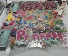 Lot Of 12 Princess Dress-Up Pink Girly Stickers Dimensional Flat Embellishments 