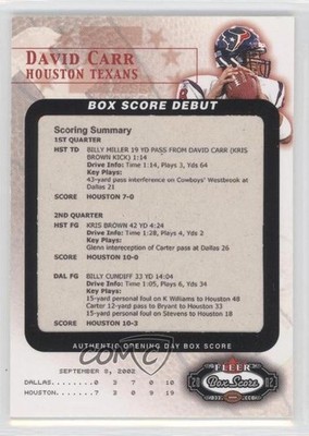 2002 Fleer Box Score Debuts 1168/2002 David Carr #15BSD Rookie RC 0c4