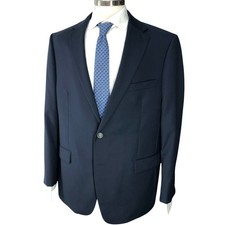 Hart Schaffner Marx HSM Blazer Mens 46R Navy 100 Wool Stretch Two Button