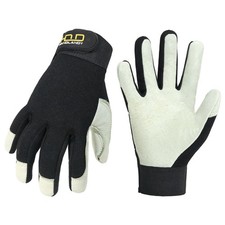 HANDLANDY Leather Work Gloves for Men  Women, Adjustable Wrist Cowhide Gloves