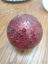 World Market Red Mosaic Crackle Glass Look Ball Sphere Table Christmas Decor 4