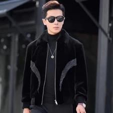 Winter Mink Fur Collar Fur Coat Mens Mink Fur Coat Gold Mink Fur Slim Fit Jacket