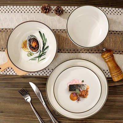 Nordic style simple brown brushed ceramic combination tableware steak plate