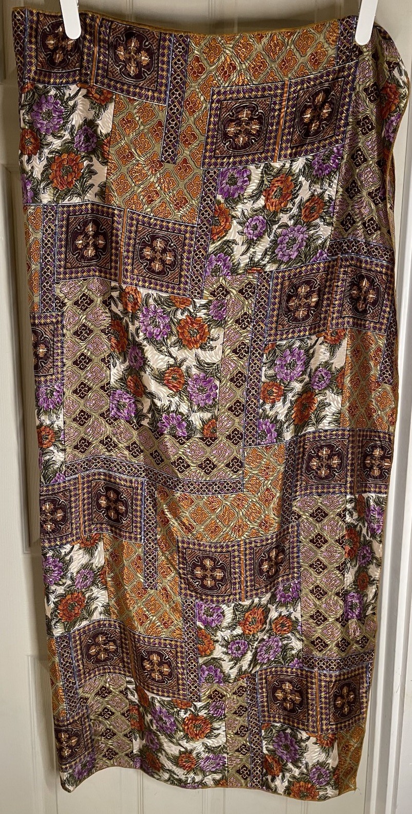 Floral Patchwork Patterned Print Large Silky Squa… - image 1