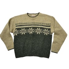 Vintage Woolrich Sweater Womens Medium Green Wool Blend Fair Isle Knit Pullover