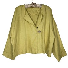 Elliott Lauren Linen Jacket Vintage Large Lagenlook Boxy Chartreuse USA Made