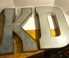 Large 21"X11" Galvanized Silver Metal Letters "K" "D" Wall Decor Sign