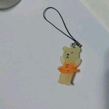Cute Glow-in-the-Dark Bear Phone Charm Strap Keychain with Orange Dress Accent