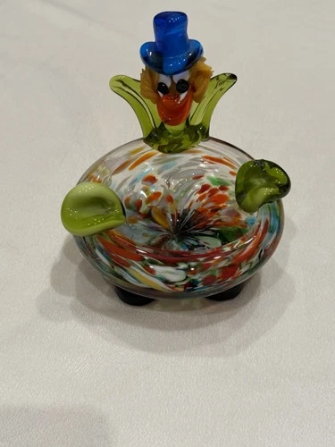 Murano-style hand-blown art glass clown ashtray or candy dish