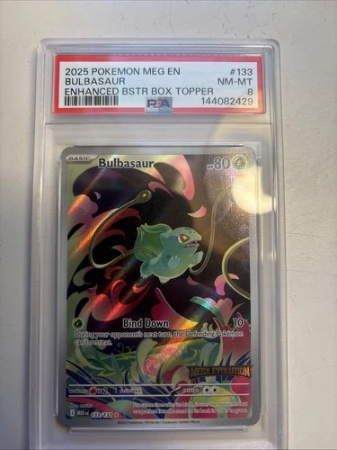Pokémon TCG Bulbasaur IR 133/132 Mega Evolutions Stamped Promo PSA 8