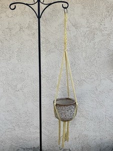 Vintage Late 1970’s To Early 1980’s Macrame Plant Hanger - Light Yellow