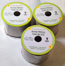 Floral Garden Burlap Ribbon Spool 2in x 108in Beige Wired Edge Lot of 3