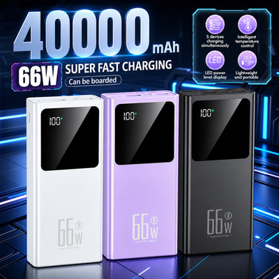 40000mAh Power Bank Fast Charging 66W Portable Charger External Battery 4Cables