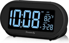 Alarm Clocks for Bedrooms, Auto Set Digital Desk Clock for Bedside Nightstand, E