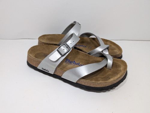 Betula Birkenstock Mia Size 38 Metallic Silver Toe Loop Slide Sandals Portugal 