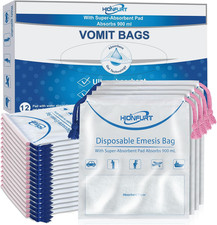 12Pcs Disposable Vomit Bags - Leak Resistant, Gel-Absorbing, Travel Safe
