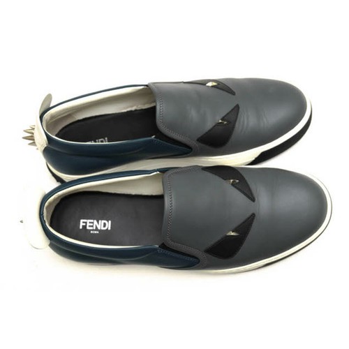 FENDI BAG BUGS Monster Slip-on Sneakers Men’s Logo Size EU40.5 US7 Navy Leather - Picture 5 of 24