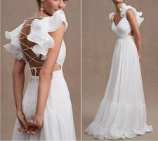 NWT Mac Duggal 10 67911 Ruffle Tiered Cut out Chiffon Gown in White S1281