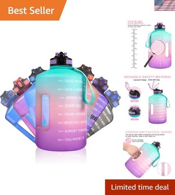 128oz Leak Proof Fitness Water Bottle with Time Markers and Soft Silicone Nozzle