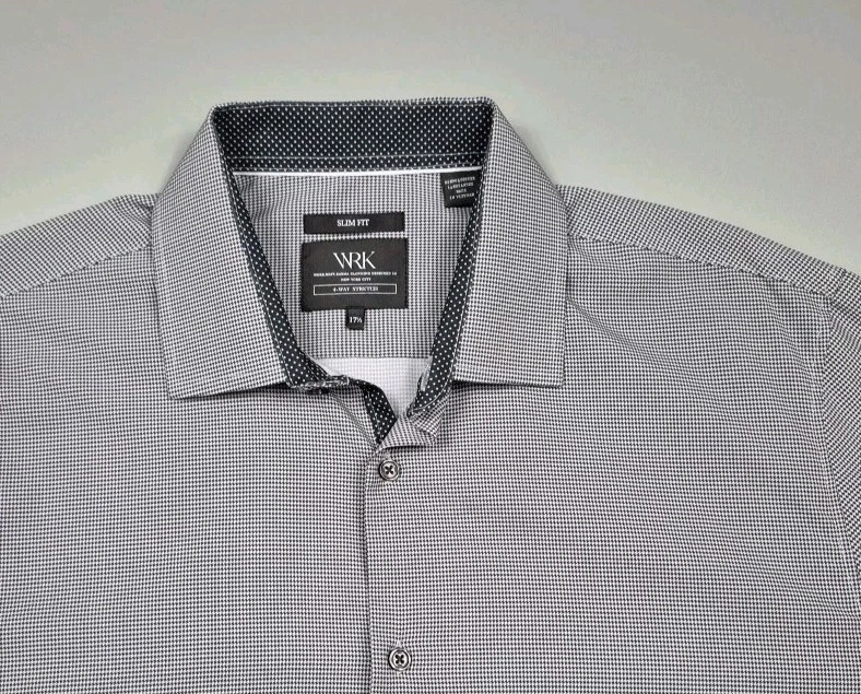 Camisa de vestir WRK Work Rest Karma elástica en 4 vías para hombre 17 1/2 pata de gallo calce ajustado Foto 2 de 4