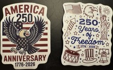 2Pk.USA 250th Anniversary American Eagle Freedom Flag 2  Sticker Decal 1776-2026