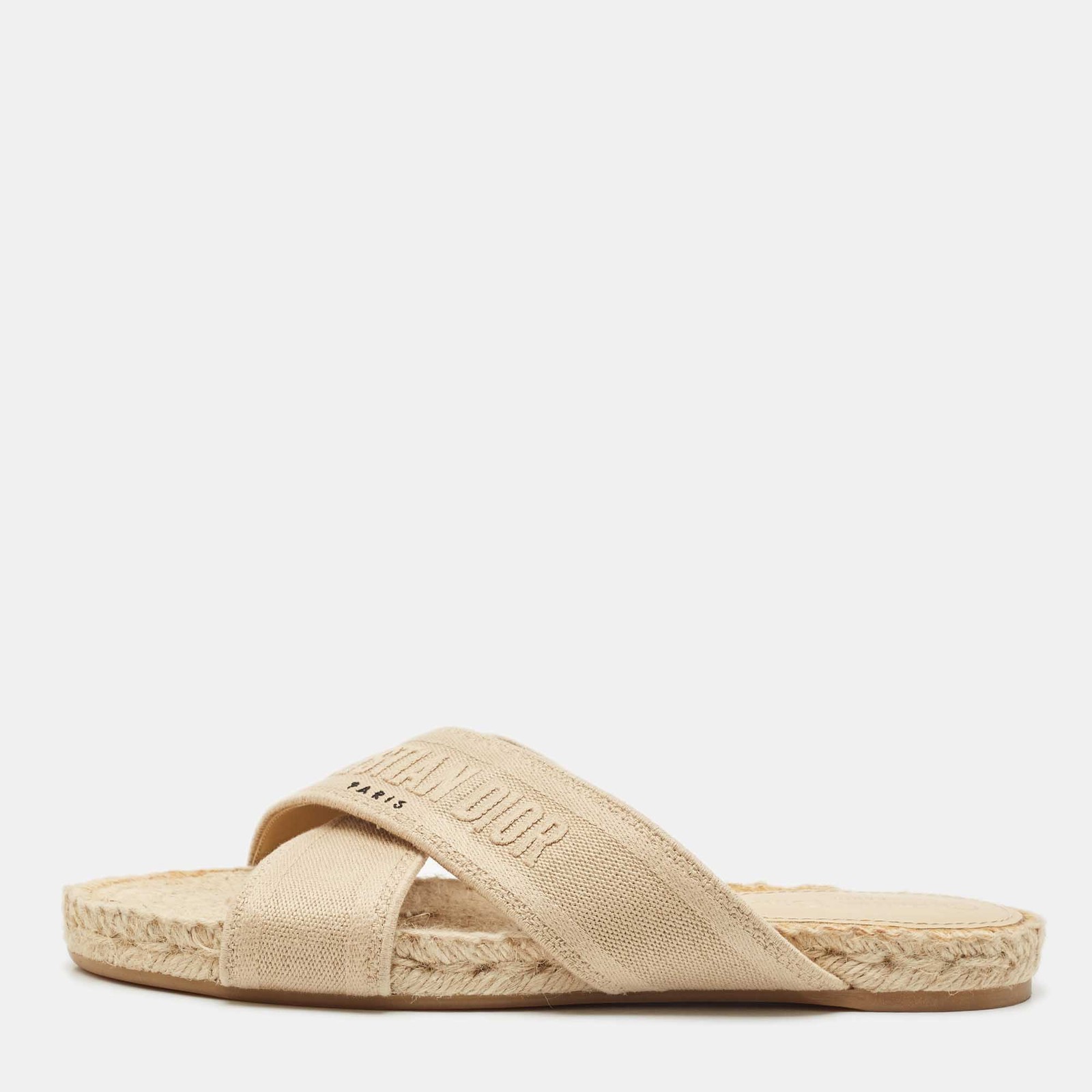 Dior Beige Embroidered Granville Espadrille Criss Cross Sandals