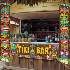 Decorations Tiki Totem Door Banner Sign 3pcs Tiki Banner Luau Porch Hawaiian Cov