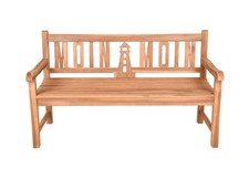 Gartenbank Holzbank 150 cm – 3-Sitzer Teakholz geölt Leuchtturm-Motiv Wetterfest