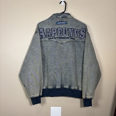A Bathing Ape Bape Denim Jacket Mens Medium Western Santa Fe Bomber AAPEUNVS
