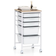 5-Drawer Rolling Storage Cart w/Wooden Tabletop Lockable Wheels for Office