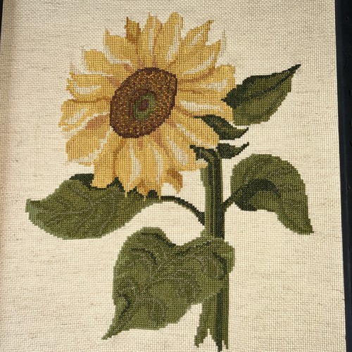 Sunflower Counted Cross Stitch Black Rustic Frame Ready To Hang Signed 15”x18” - Picture 2 of 12