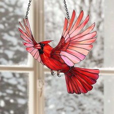 Red Cardinal Acrylic Window Hanging Decor, Red Bird Suncatcher Outdoor Wall Art