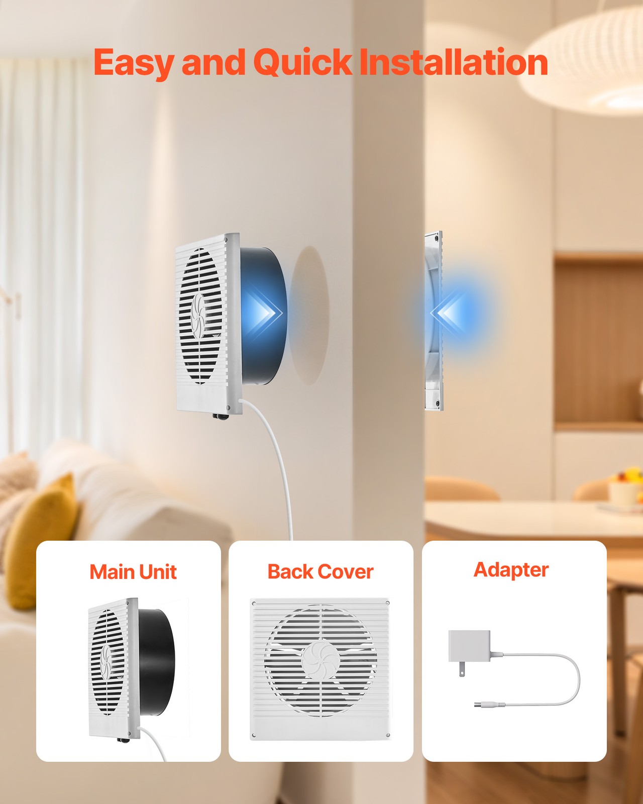 VEVOR 7.5 Inch Room to Room Fan Through Wall Fan AC Bi-directional Wind 180 CFM