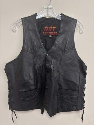 Hot Leathers Size S Leather Vest Black Side Laces Adjusts Sleeveless Biking