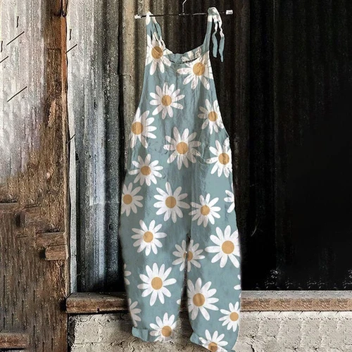 Women Floral Jumpsuit Baggy Dungaree Boho Ladies Summer Romper Playsuit Overalls - Picture 30 of 32