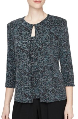 Alex Evenings NWT Petite SZ XL -3/4 Sleeve Scoop Neck Twinset Embellished Stones