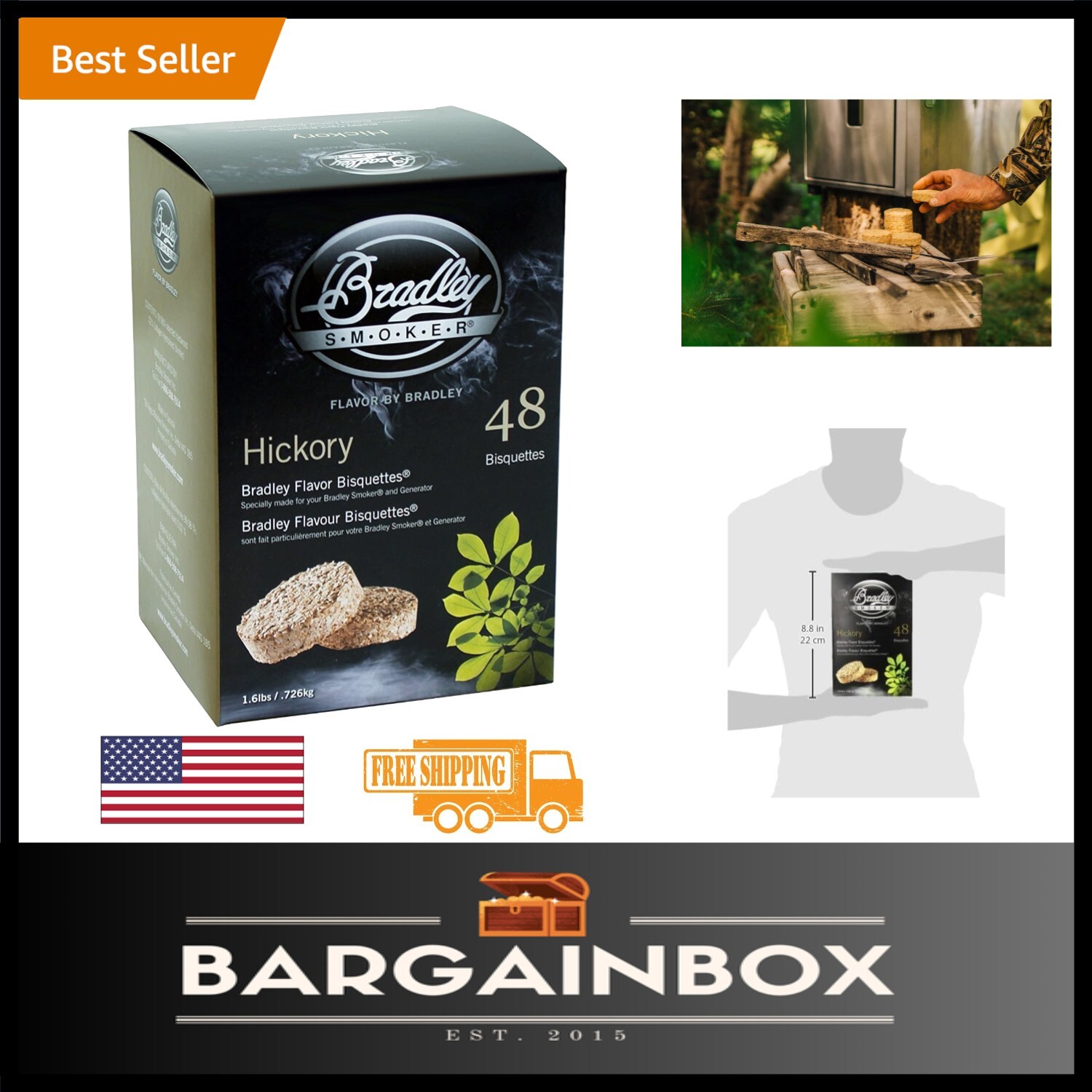 Authentic Hickory Wood Bisquettes - 48 Count for Clean, Flav