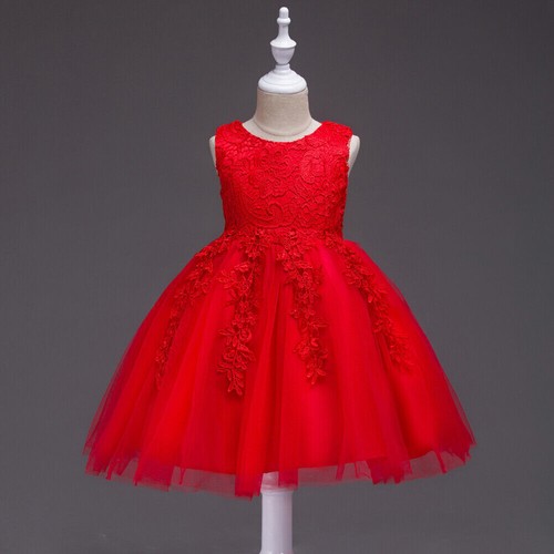 UK Baby Girls Bridesmaid Lace Tutu Dress Princess Party Bow Kids Wedding Dresses - Picture 4 of 18