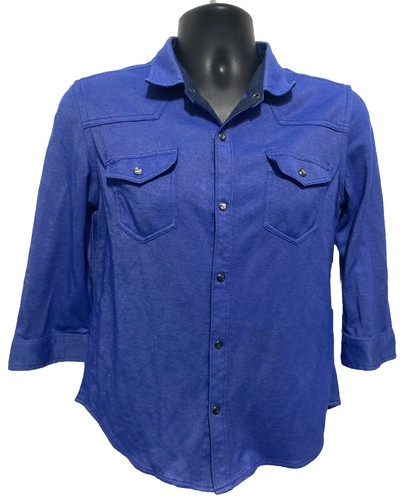 Camicia uomo vintage blu scuro manica corta peal snap taglia S vtd