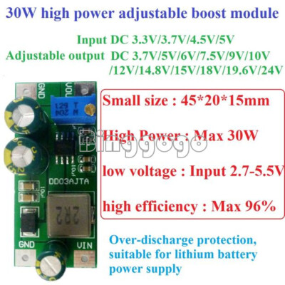 30W 6A DC 2.7-5.5V to 3.5-24V DC-DC Adjustable Boost Converter Step-Up Module