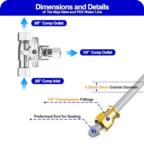 PEX Refrigerator Water Line Kit 25FT Ice Maker Tubing with Tee Stop
