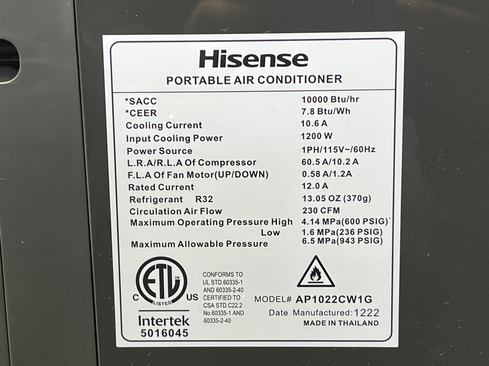 HISENSE+PORTABLE+AIR+CONDITIONER+AP2033CW1G+10+000+BTU+WITH+CONNECTLIFE
