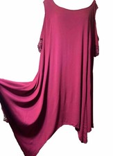 Plus DRESS Torrid  BOHO Rayon Cold Shoulder Handkerchief Hem Maroon Size 4  XXL