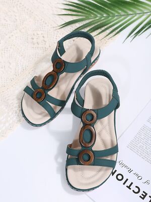 New Women's Loop Pull On Flat Sandals Ankle Strap Casual Round Oppen Toe  Shoes