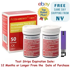 Accu-Answer iSaw Hemoglobin Test Strips-50 Test Strips Total-USA Seller