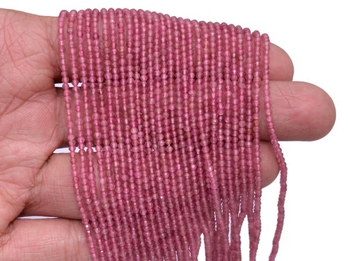 Collier En Tourmaline Rose A++ Avec Or - Pierres Rondes Facettées, Longueur 18 Pouces, Réglable, Neuf