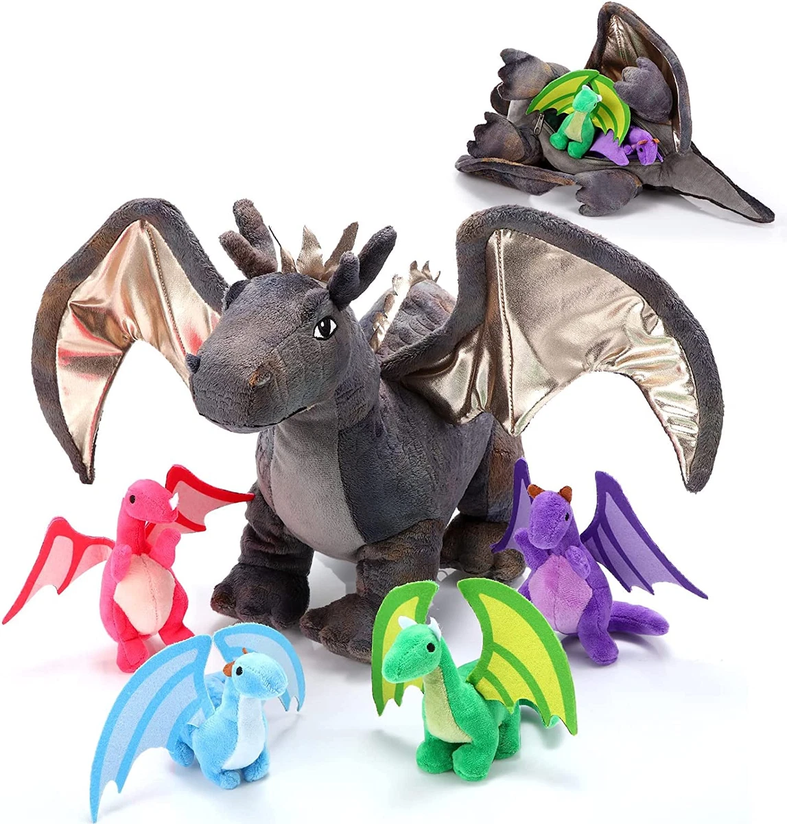 5 Piece Plush Toy Set Large Stuffed Animal Cute Dragons Colorful